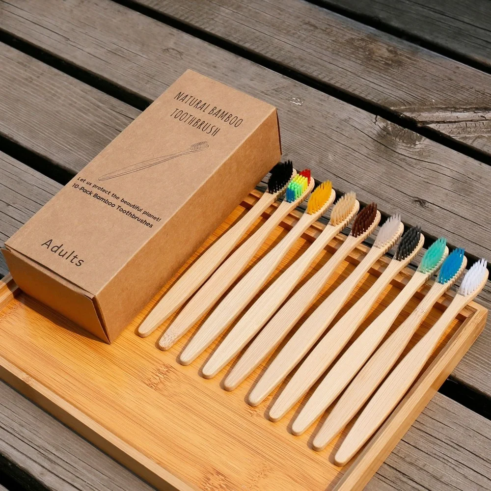 10 قطعة فرشاة الأسنان الملونة  - مراجعة Bamboo Toothbrush وسعره