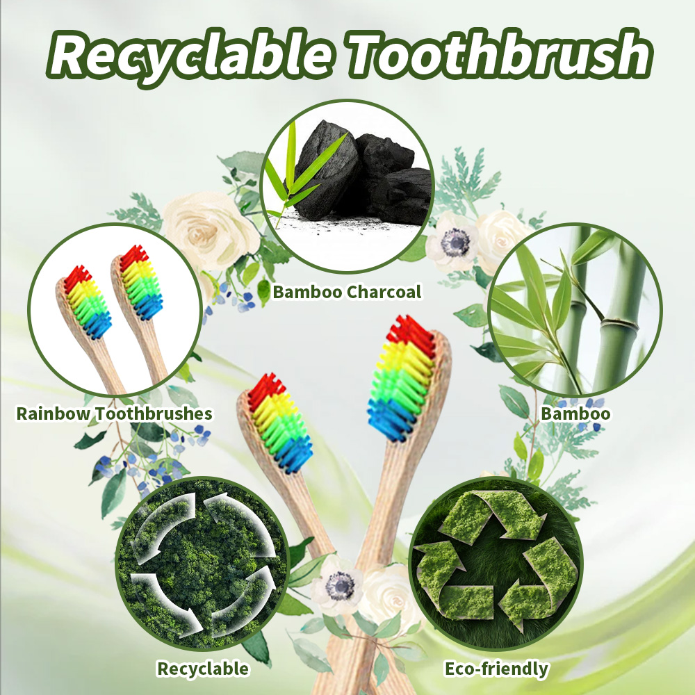 10 عبوات من فرش أسنان قوس قزح  - مراجعة Bamboo Toothbrush وسعره